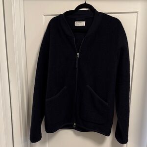 Universal Works Navy Zip-Up Wool Bomber Jacket